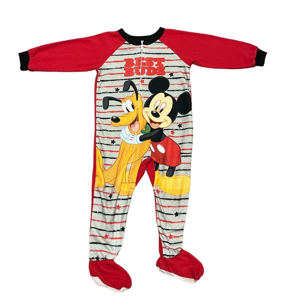 Red and gray Disney Footy pajamas. Best buds Goofy and Mickey